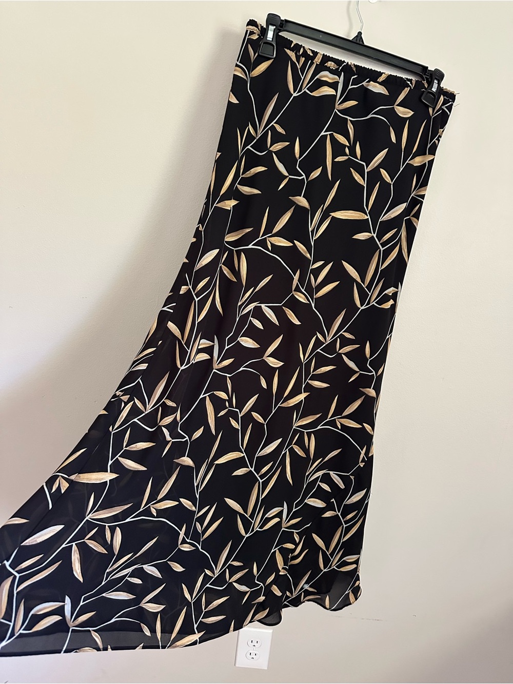 Vintage 90s Black Mesh Maxi Slip Skirt Leaf Print Size Large Boho Soft Grunge - Picture 3 of 9